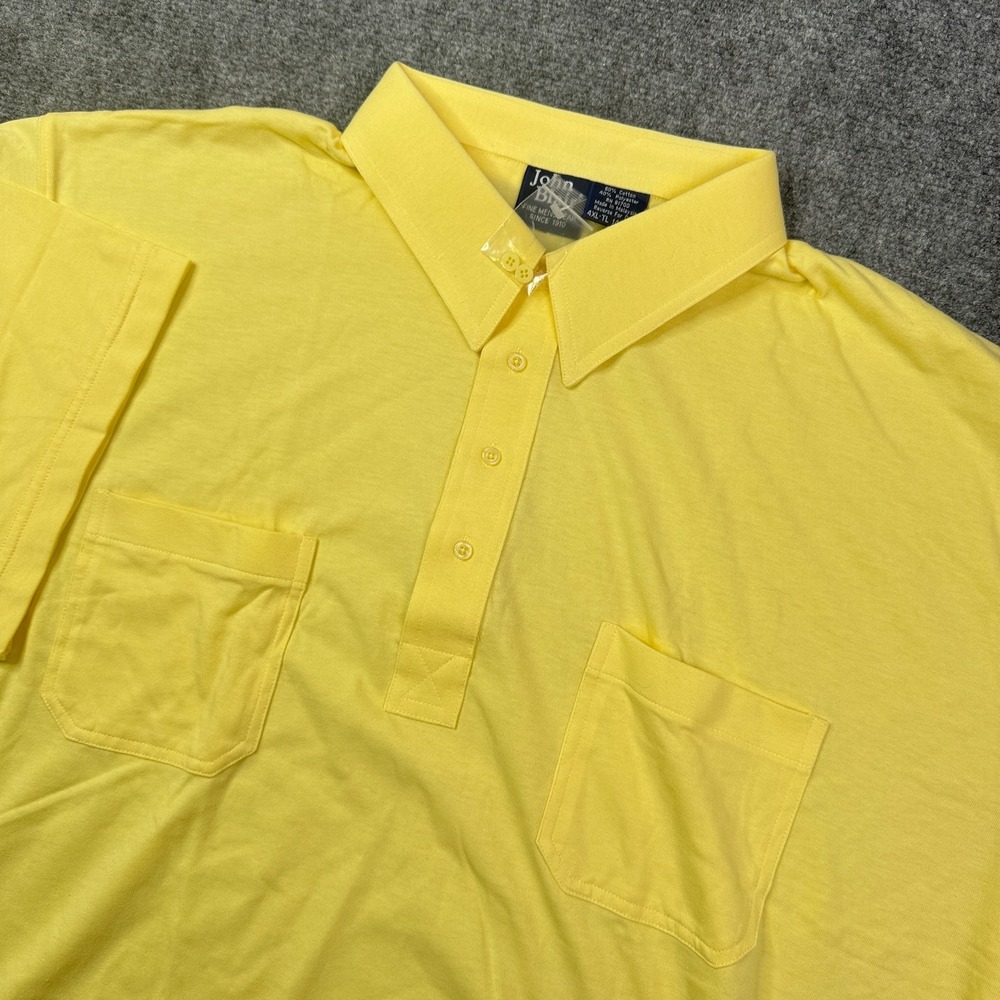 John Blair Mens Polo Shirt 4XL Tall Yellow Banded Bottom Dual Pocket Short Sleev